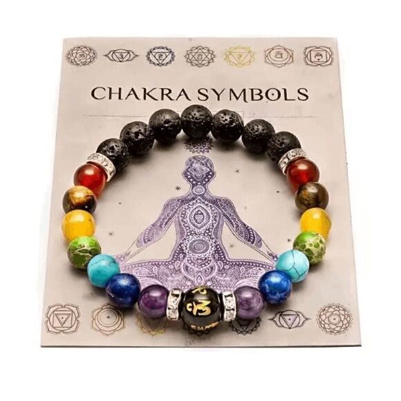 Colorful Stone Rock Chakra Healing Beads Unisex Bracelet - Picture 1 of 6